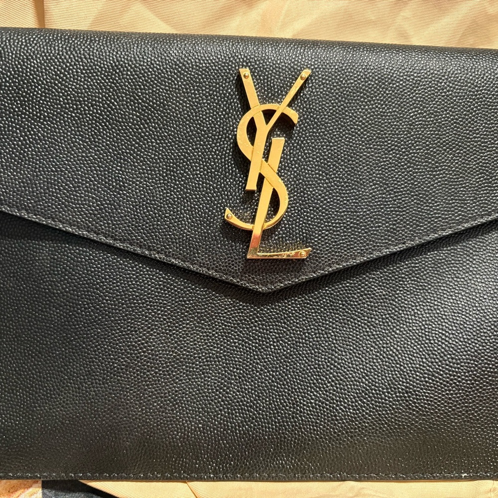 Yves Saint Laurent Black Clutch with Gold Logo